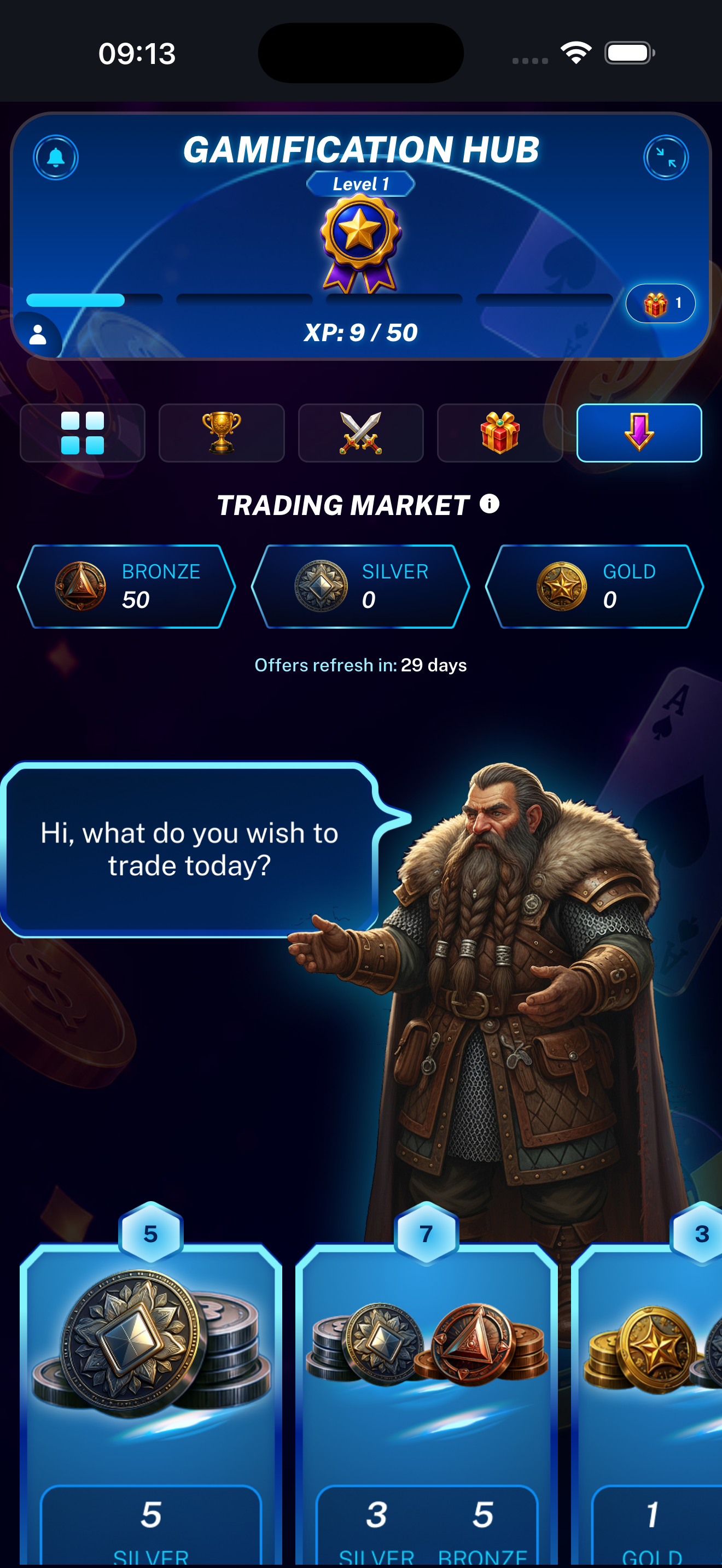 Trading Market landing page displayed on a mobile phone